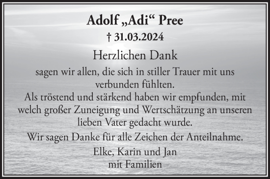 Traueranzeige von Adolf Pree von Ostfriesischer Kurier GmbH