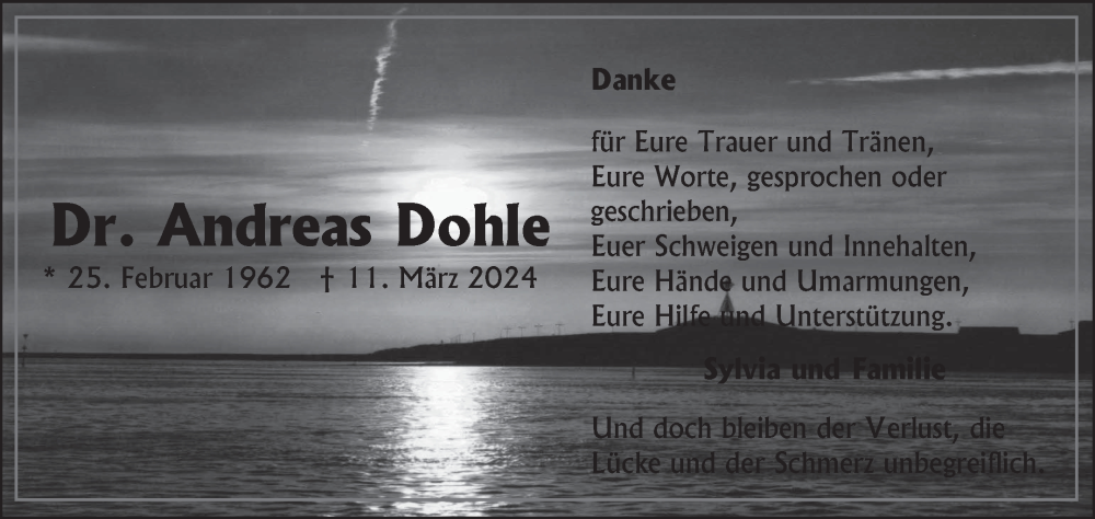  Traueranzeige für Andreas Dohle vom 18.05.2024 aus Ostfriesischer Kurier GmbH