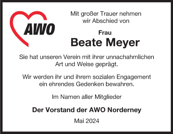 Traueranzeige von Beate Meyer von Ostfriesischer Kurier GmbH