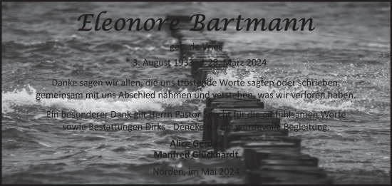 Traueranzeige von Eleonore Bartmann von Ostfriesischer Kurier GmbH