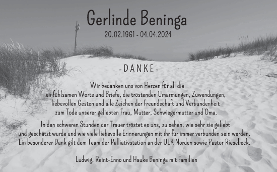 Traueranzeige von Gerlinde Beninga von Ostfriesischer Kurier GmbH