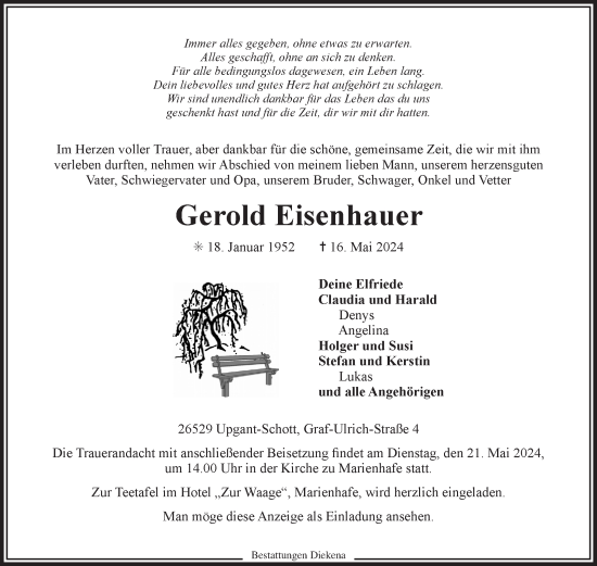 Traueranzeige von Gerold Eisenhauer von Ostfriesischer Kurier GmbH