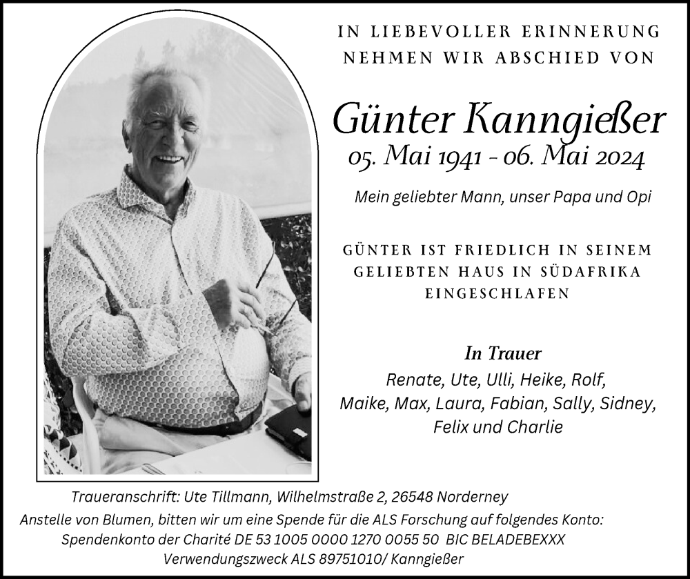  Traueranzeige für Günter Kanngießer vom 11.05.2024 aus Ostfriesischer Kurier GmbH