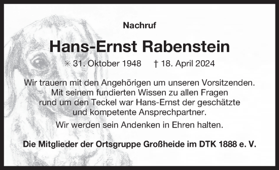 Traueranzeige von Hans-Ernst Rabenstein von Ostfriesischer Kurier GmbH