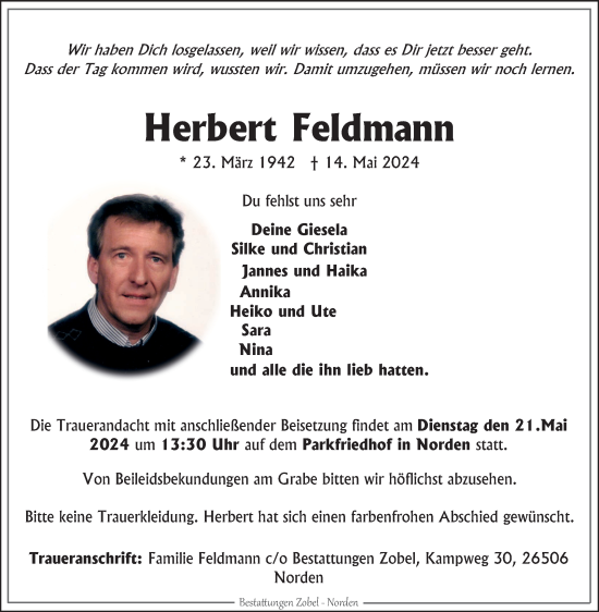 Traueranzeige von Herbert Feldmann von Ostfriesischer Kurier GmbH
