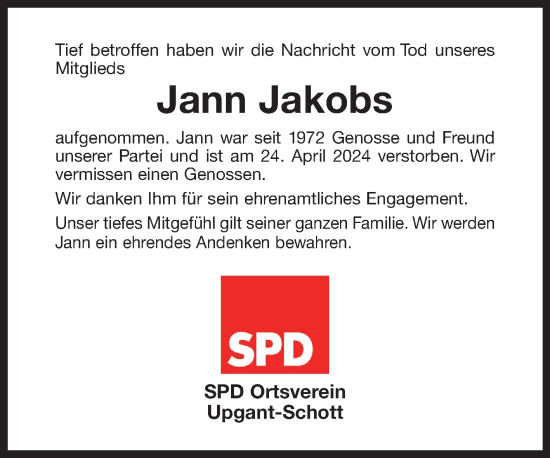 Traueranzeige von Jann Jakobs von Ostfriesischer Kurier GmbH