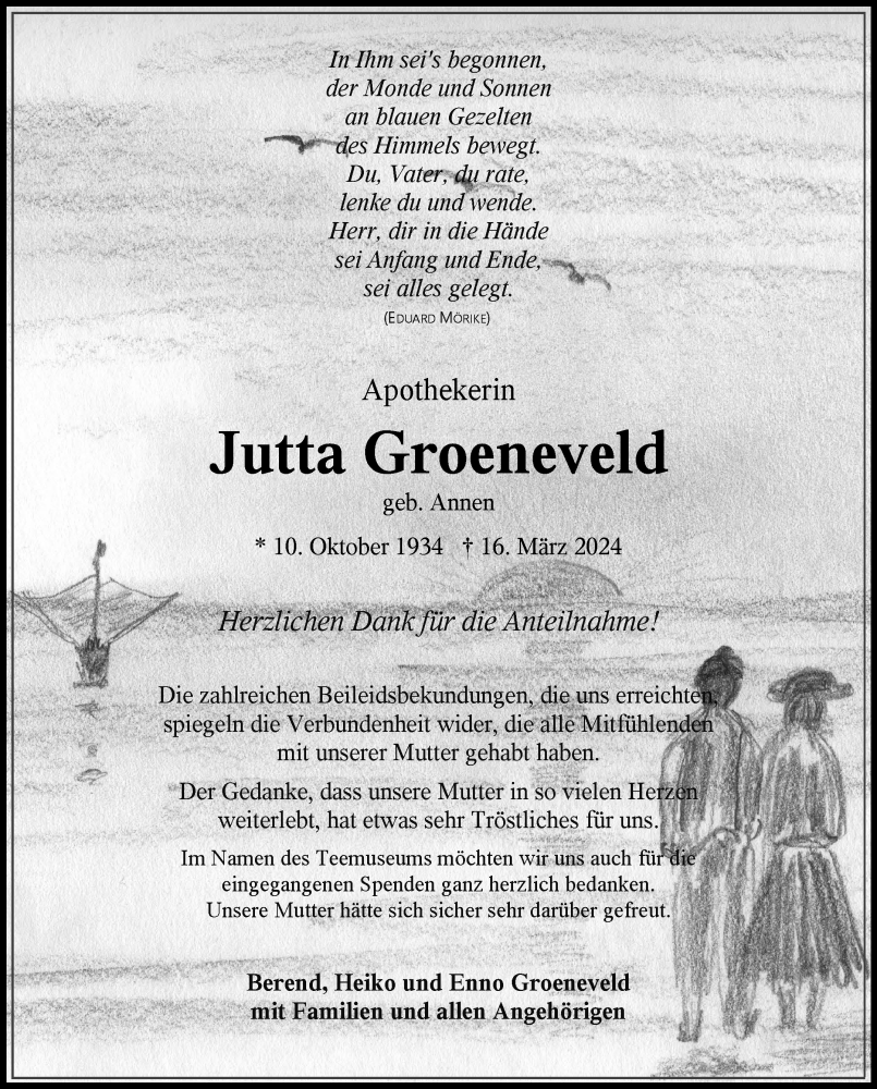  Traueranzeige für Jutta Groeneveld vom 18.05.2024 aus Ostfriesischer Kurier GmbH