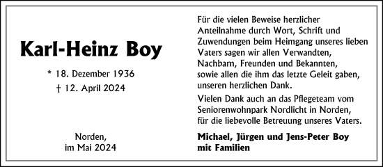 Traueranzeige von Karl-Heinz Boy von Ostfriesischer Kurier GmbH