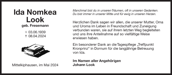 Traueranzeige von lda Nomkea Look von Ostfriesischer Kurier GmbH