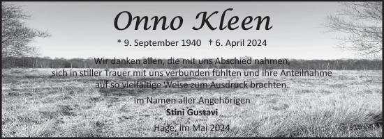 Traueranzeige von Onno Kleen von Ostfriesischer Kurier GmbH