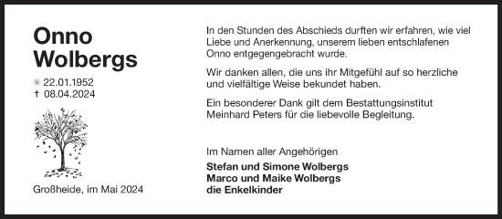 Traueranzeige von Onno Wolbergs von Ostfriesischer Kurier GmbH