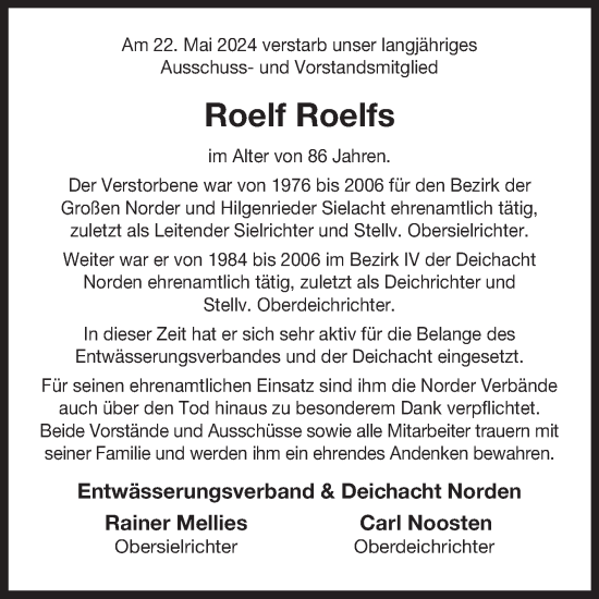 Traueranzeige von Roelf Roelfs von Ostfriesischer Kurier GmbH