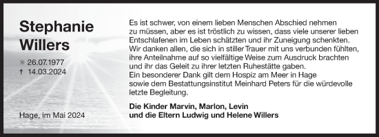 Traueranzeige von Stephanie Willers von Ostfriesischer Kurier GmbH