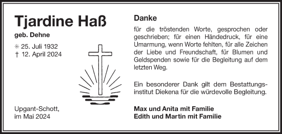 Traueranzeige von Tjardine Haß von Ostfriesischer Kurier GmbH