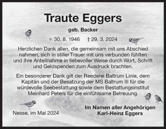 Traueranzeige von Traute Eggers von Ostfriesischer Kurier GmbH