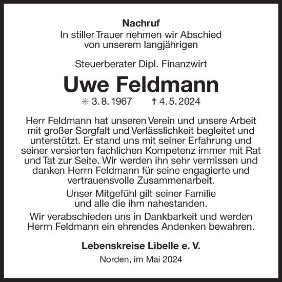 Traueranzeige von Uwe Feldmann von Ostfriesischer Kurier GmbH