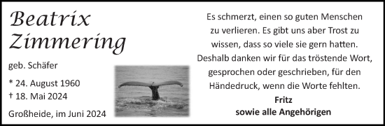 Traueranzeige von Beatrix Zimmering von Ostfriesischer Kurier GmbH