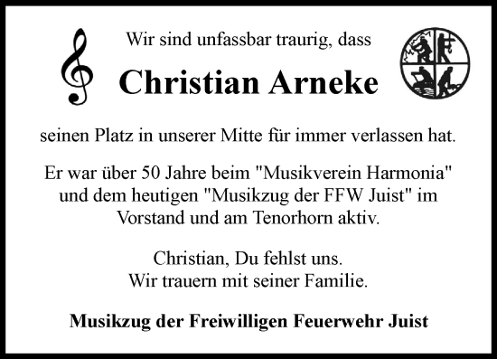 Traueranzeige von Christian Arneke von Ostfriesischer Kurier GmbH