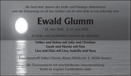 Traueranzeige von Ewald Glumm von Ostfriesischer Kurier GmbH
