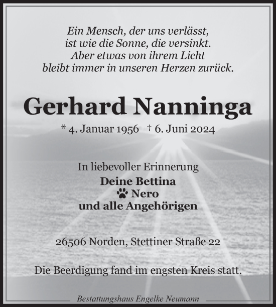 Traueranzeige von Gerhard Nanninga von Ostfriesischer Kurier GmbH
