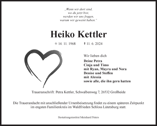Traueranzeige von Heiko Kettler von Ostfriesischer Kurier GmbH