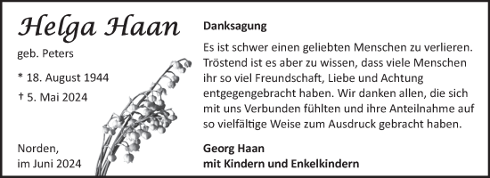 Traueranzeige von Helga Haan von Ostfriesischer Kurier GmbH