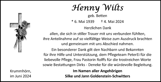 Traueranzeige von Henny Wilts von Ostfriesischer Kurier GmbH