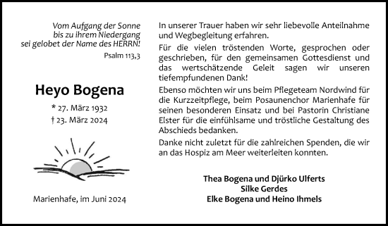 Traueranzeige von Heyo Bogena von Ostfriesischer Kurier GmbH
