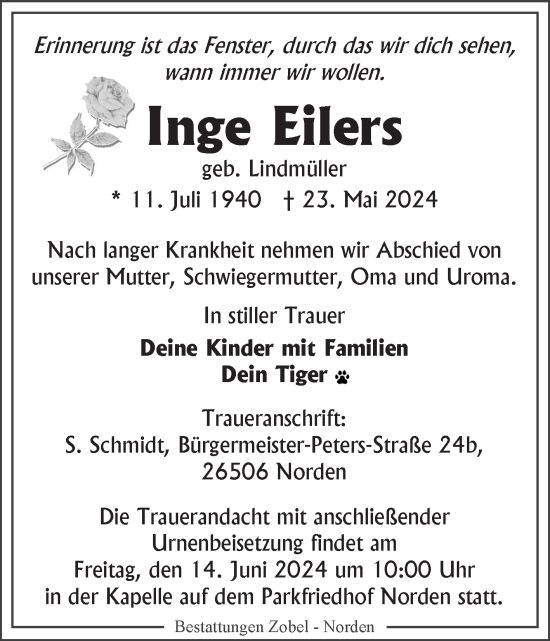 Traueranzeige von Inge Eilers von Ostfriesischer Kurier GmbH