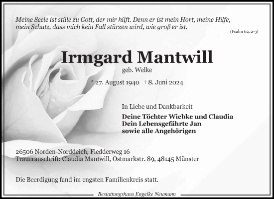 Traueranzeige von Irmgard Mantwill von Ostfriesischer Kurier GmbH