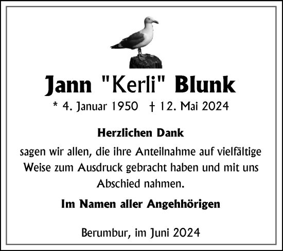 Traueranzeige von Jann Blunk von Ostfriesischer Kurier GmbH