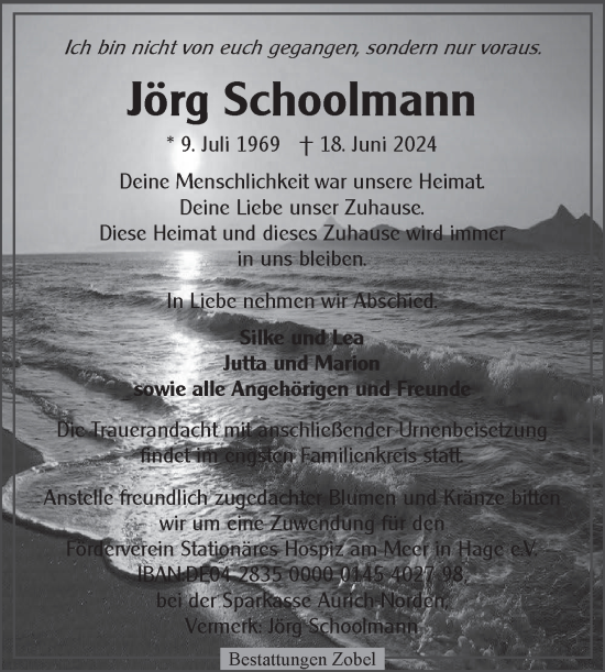 Traueranzeige von Jörg Schoolmann von Ostfriesischer Kurier GmbH