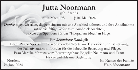 Traueranzeige von Jutta Noormann von Ostfriesischer Kurier GmbH