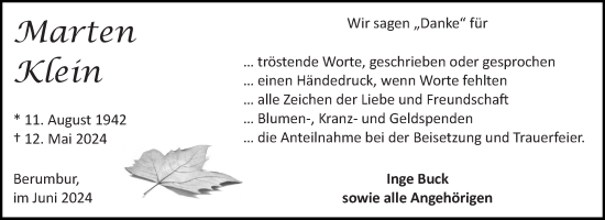 Traueranzeige von Marten Klein von Ostfriesischer Kurier GmbH