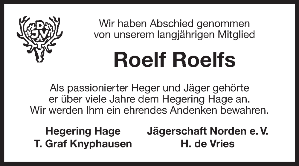  Traueranzeige für Roelf Roelfs vom 05.06.2024 aus Ostfriesischer Kurier GmbH