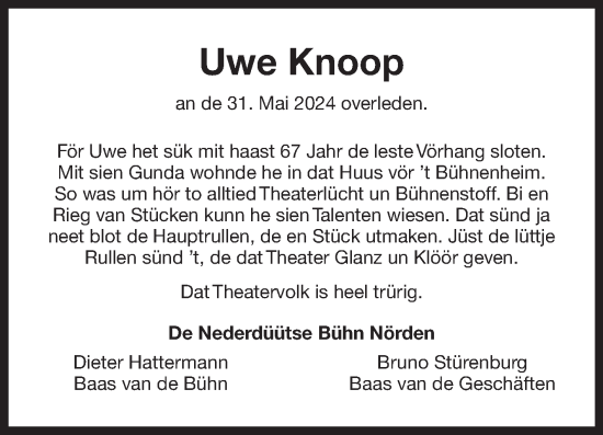 Traueranzeige von Uwe Knoop von Ostfriesischer Kurier GmbH