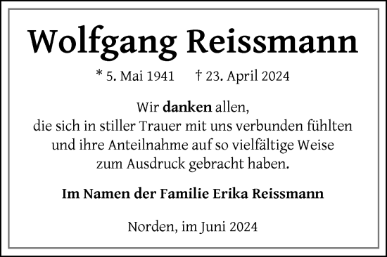 Traueranzeige von Wolfgang Reissmann von Ostfriesischer Kurier GmbH