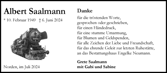 Traueranzeige von Albert Saalmann von Ostfriesischer Kurier GmbH