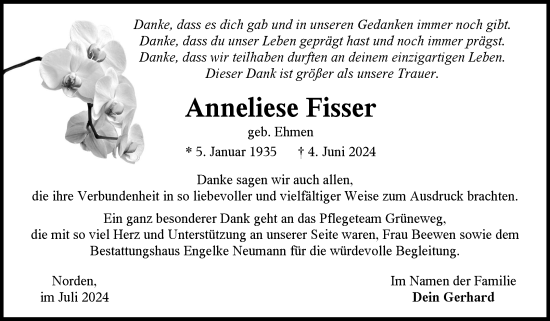 Traueranzeige von Anneliese Fisser von Ostfriesischer Kurier GmbH