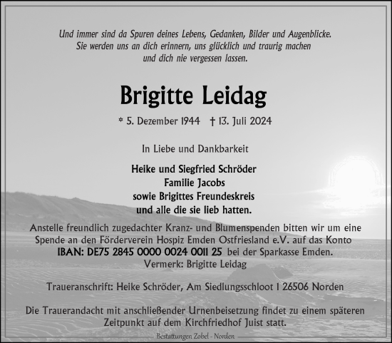Traueranzeige von Brigitte Leidag von Ostfriesischer Kurier GmbH