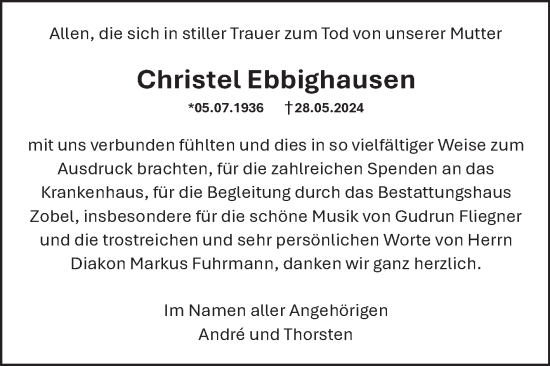 Traueranzeige von Christel Ebbighausen von Ostfriesischer Kurier GmbH