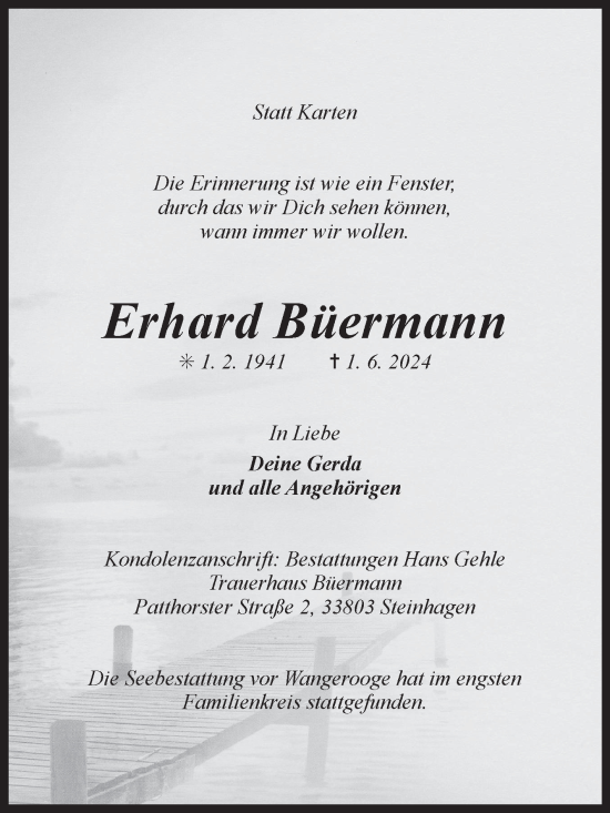 Traueranzeige von Erhard Büermann von Ostfriesischer Kurier GmbH