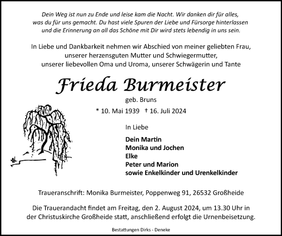Traueranzeige von Frieda Burmeister von Ostfriesischer Kurier GmbH