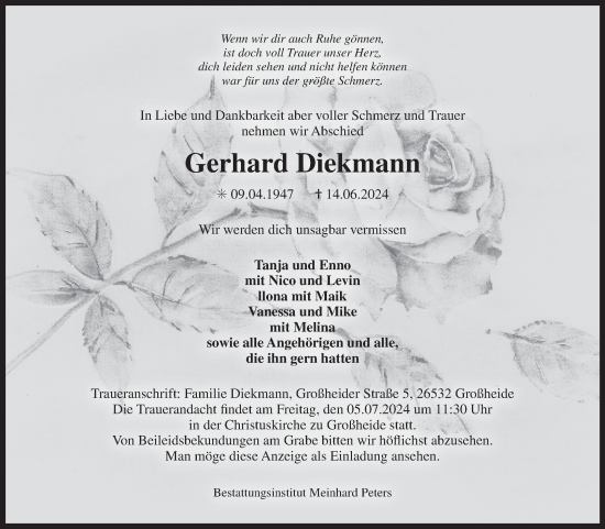 Traueranzeige von Gerhard Diekmann von Ostfriesischer Kurier GmbH