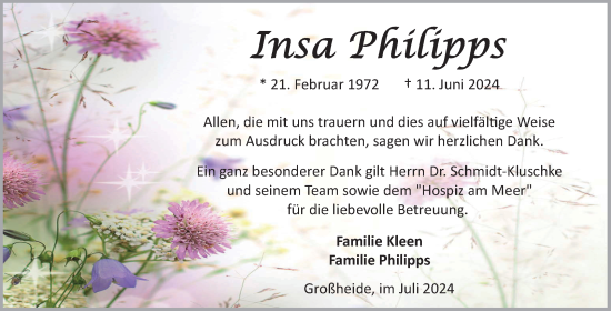 Traueranzeige von Insa Philipps von Ostfriesischer Kurier GmbH