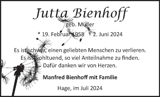 Traueranzeige von Jutta Bienhoff von Ostfriesischer Kurier GmbH
