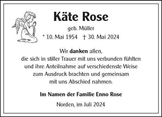 Traueranzeige von Käte Rose von Ostfriesischer Kurier GmbH