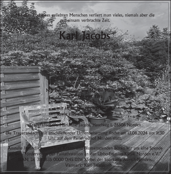 Traueranzeige von Karl Jacobs von Ostfriesischer Kurier GmbH