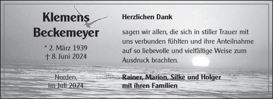 Traueranzeige von Klemens Beckermeyer von Ostfriesischer Kurier GmbH