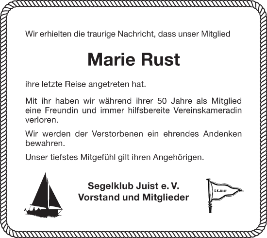 Traueranzeige von Marie Rust von Ostfriesischer Kurier GmbH